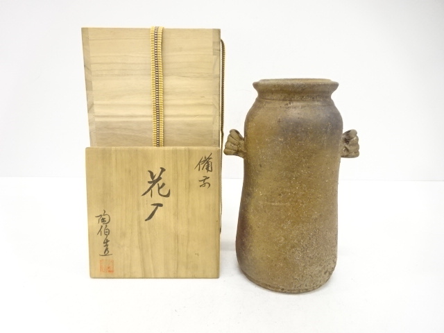 JAPANESE POTTERY / BIZEN WARE HANAIRE FLOWER VASE / ARTISAN WORK